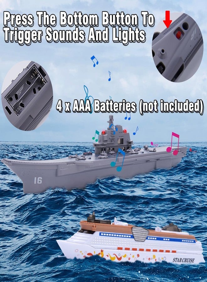 Crelloci 2PCS Aircraft Carrier Toy Cruise Ship with Lights and Sounds, Model Aircraft Carrier Navy Ship, Nautical Decorations Ocean Theme Party Supplies for Boys Gift Age 3-8 Collection - Image 2
